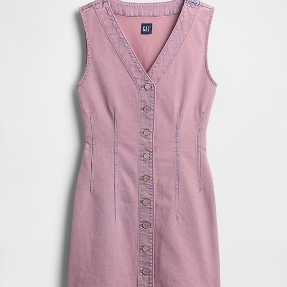 GAP Sleeveless Pink Denim Button-Front Dress